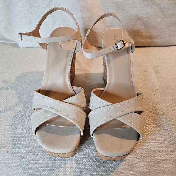 K Studio High Wedge Tan Sandals - Size 10 - Picture 2 of 7